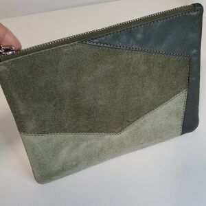 Elegant Olive Green Suede Clutch